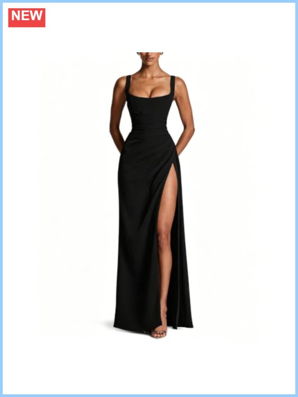 Sleeveless Square Neck Bodycon Ruched High Split Maxi Formal Dress